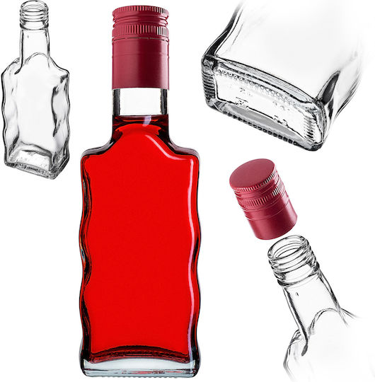 Glass Liqueur Bottle 200ml Long Red Cap 5 Pcs