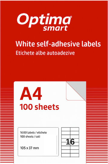 Optima Самозалепващи се етикети А4 правоъгълни 105x37mm