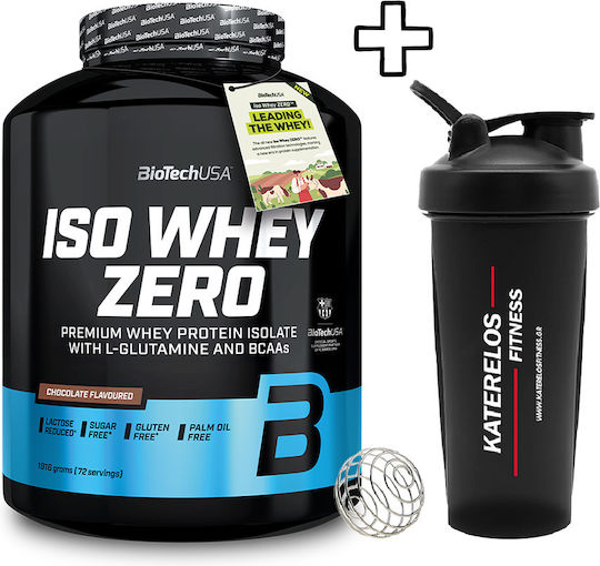 Biotech Usa Iso Whey Zero 1816g Кокос и Katerelos Fitness Shaker 600ml Черен Персонализиран Пакет