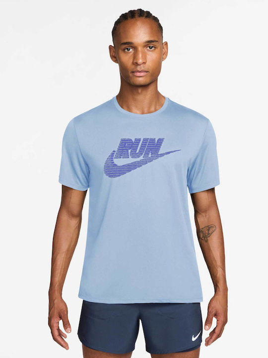 Nike Dri-Fit Sportliche Herrenbluse Kurzarm Blau