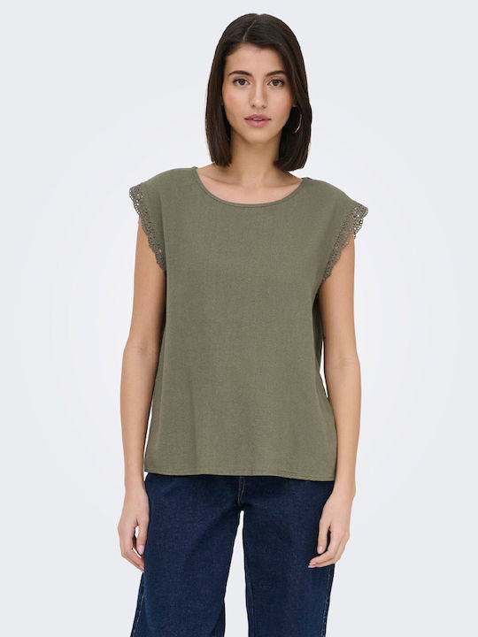 Jdy Damen Bluse Kurzärmelig Khaki