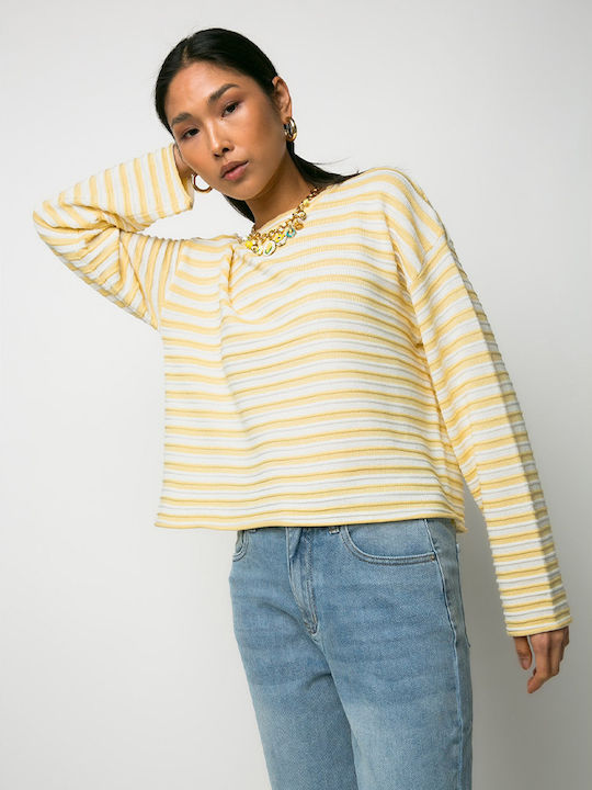 Women's Long Sleeve Striped Yellow Blouse