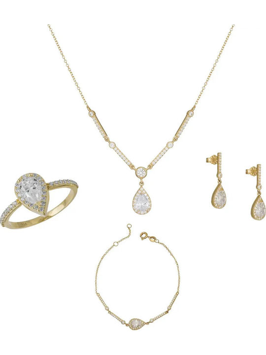 Set with Necklace Earrings Ring & Bracelet from 14K Gold with Stones Set with Necklace Earrings Ring & Bracelet from 14K Gold with Stones