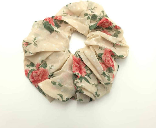 Hair Scrunchie Soura Scrunchie Floral Large Size Beige