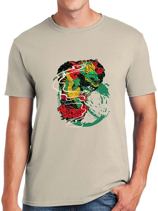 T-shirt Japanese Dragon Peonies Pop Culture Sand