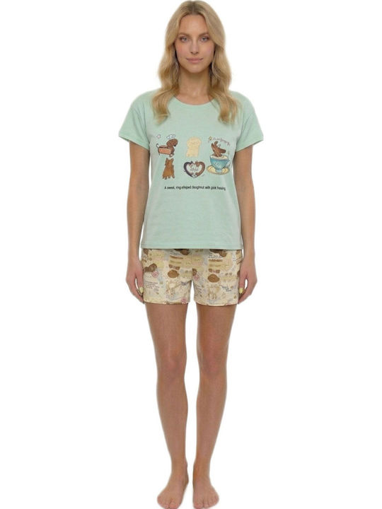 Caress Caress Damen Schlafanzug & Pyjamas Sommer Türkis