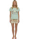 Caress Caress Damen Schlafanzug & Pyjamas Sommer Türkis