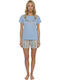 Caress Summer Women's Cotton Light Blue Pyjama Set