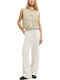 Women's High Waist Fabric Trousers Off White