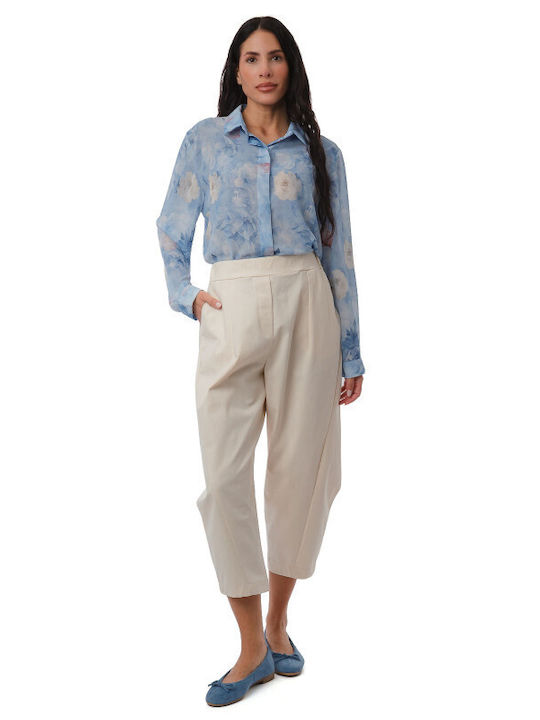 Long Sleeve Women's Shirt Light Blue Floral