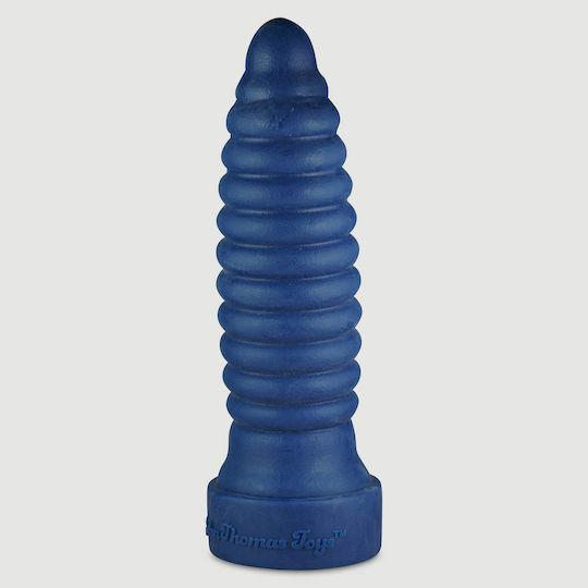 Μεγάλο Dildo Σιλικόνης Ραβδωτή Επιφάνεια Stretch Your Butt Destroyer Graded Large Platinum Silicone Anal Dildo 35,5 Cm Μπλε