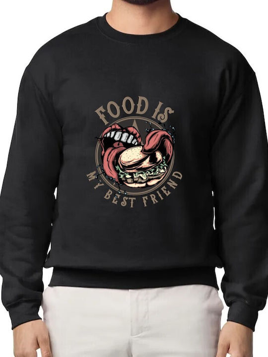 Crewneck Sweatshirt Food Is My Best Friend Burger Pop Culture Schwarz