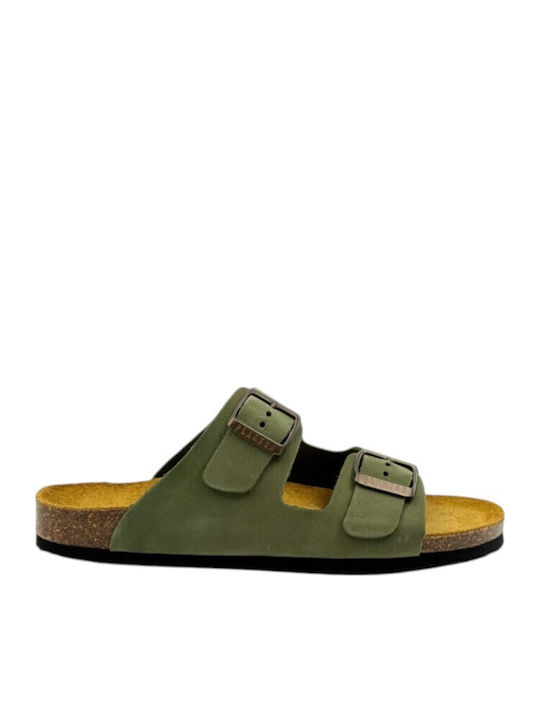 Plakton Leather Men's Sandals in Green Colour