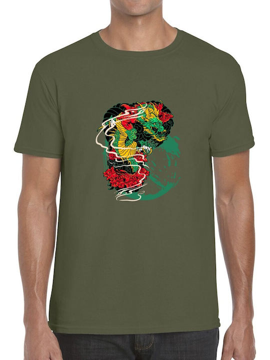 T-shirt Japanese Dragon Peonies Pop Culture Mil...