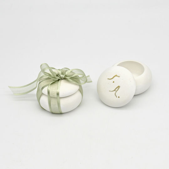 Wedding Favor Ceramic Macaron Monograms Ribbon