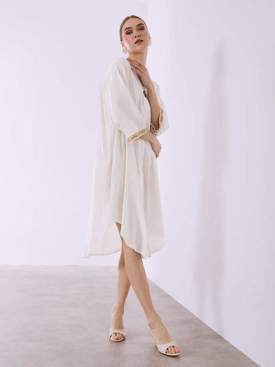 Celestino Γυναικείο Φόρεμα Καμπύλη Στο Τελείωμα Loose Fit Εκρού