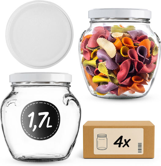 Kadax Set 4Stücke Lebensmittelgläser Allgemeine Verwendung mit Deckel Glas Weiß 1700ml 4Stücke
