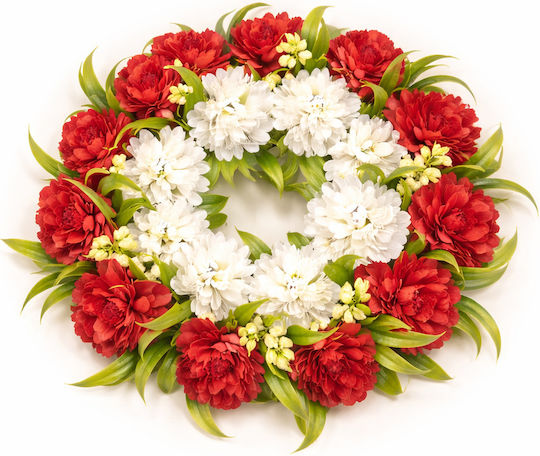 Künstliche Krone 17cm Chrysantheme Rot-Weiß Künstliche Krone 17cm Chrysantheme Rot-Weiß