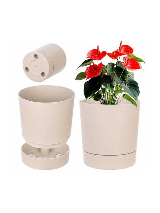 Kadax Plastic Beige Flower Pot with Saucer 27.5...