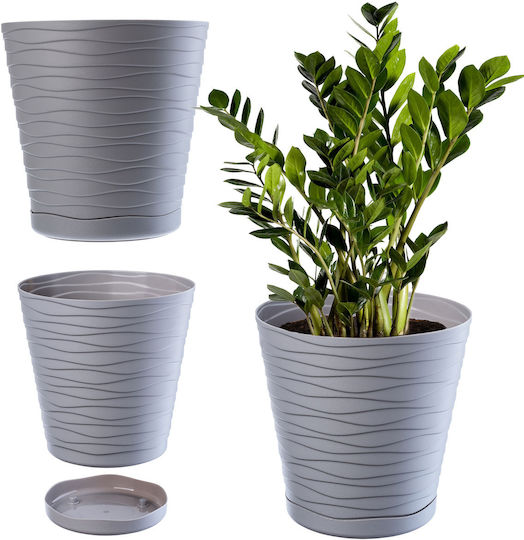 Kadax Ghiveci De Flori Din Plastic Gri Cu Farfurie 21x21x14.5cm
