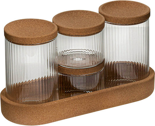 5Five Set 4 Bucăți Vaze pentru Cafea / Zahăr / Cereale cu Plută și Suport Sticlă Maro 9,7 cm 5Five Set 4 Bucăți Vaze pentru Cafea / Zahăr / Cereale cu Plută și Suport Sticlă Maro 9,7 cm