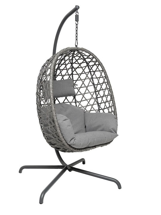 Garten- und Veranda-Schaukel Nest mit Gestell und Kissen Rattan Grau 94x63x116cm