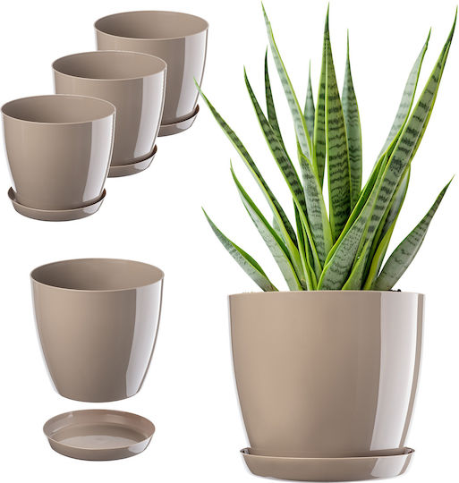 Kadax Set of 3 Plastic Beige Flower Pots with Saucer