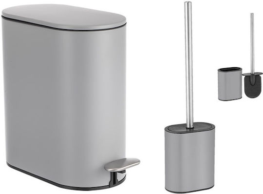 Sidirela E-4729 Metallic Bathroom Brush and Bin Set Soft Close 5L Gray