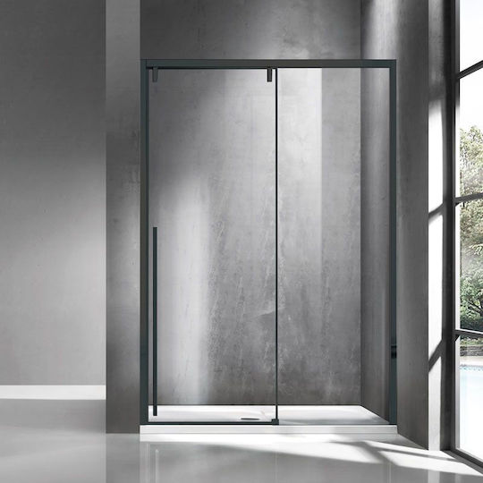 Karag Santorini Σταθερό Πλαϊνό Ντουζιέρας 140x200cm Clear Glass Nero