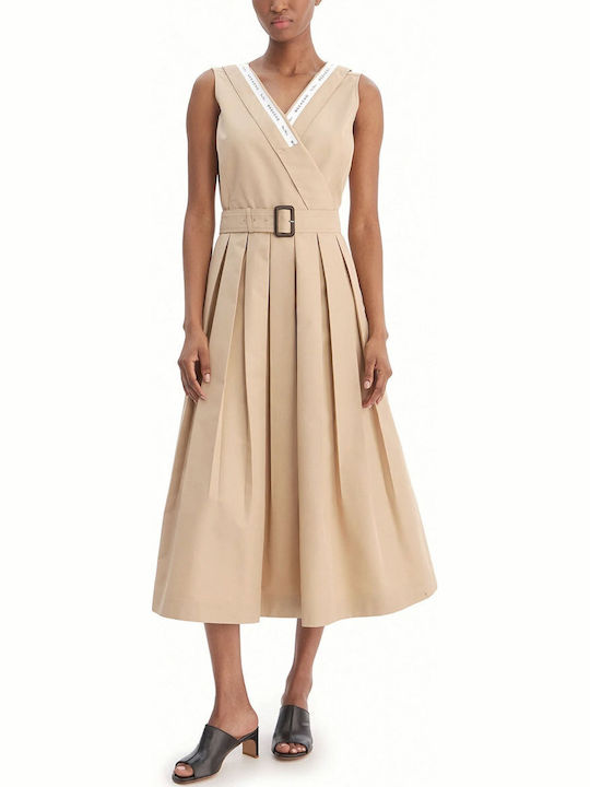 Summer Midi Sleeveless Wrap Beige Dress