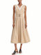 Summer Midi Sleeveless Wrap Beige Dress