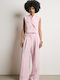 Women's Pink Set with High Rise Striped Trousers