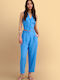 Women's Linen Trousers in Straight Leg Blue