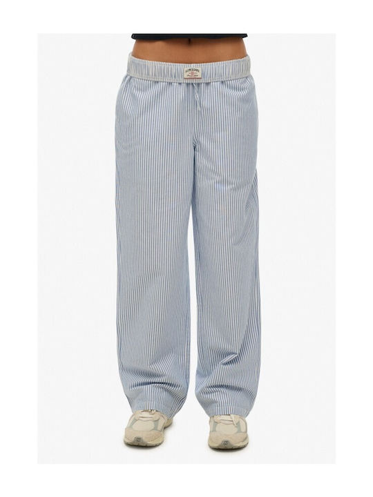 Superdry Damen Stoffhose mit Gummiband in Lose Passform Gestreift Broker-Blau