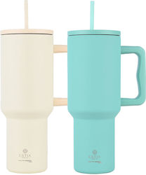 Estia Straw Tumbler XL Save The Aegean 1.2lt Lily White & Bermuda Green