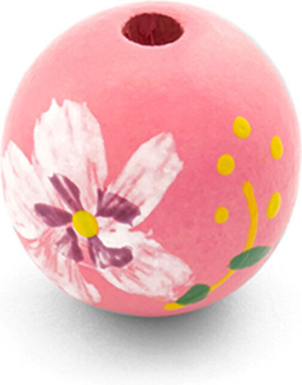 Wooden Flower Bead 23mm/ø4 Pink Package 12 Pieces