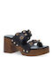 Leather Mules with Chunky High Heel in Black Colour