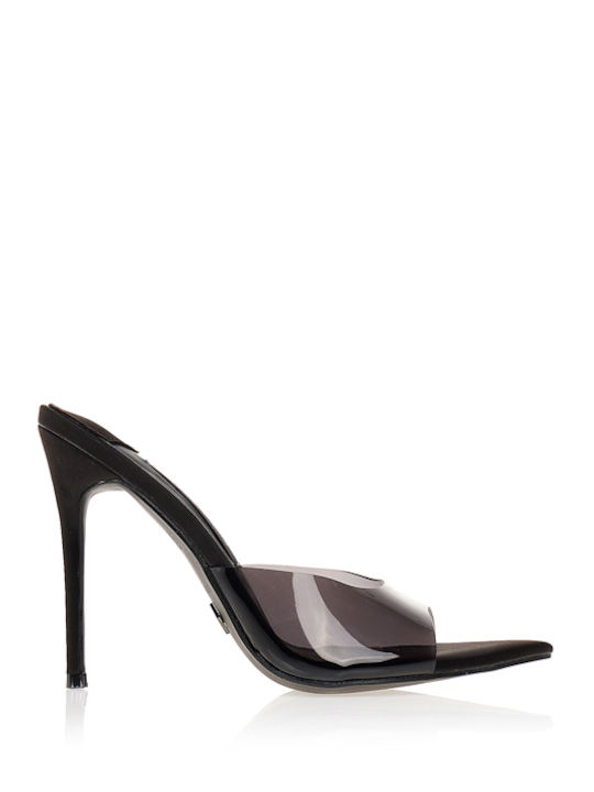 Satin Mules With High Heel In Black Color