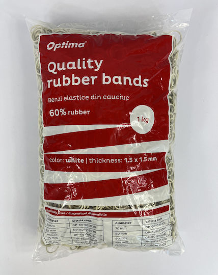 Benzi Elastice Optima Benzi de Cauciuc Bani 60% Cauciuc 1kg/Sac Diametru 20mm Grosime 1.5mm X 1.5mm Optima Albe