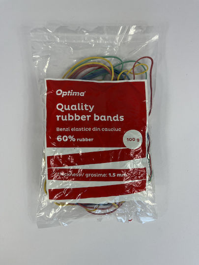 Benzi Elastice Optima Benzi Pentru Bani 60% Cauciuc 100g/pungă Diametru 65mm Grosime 1.5mm X 1.5mm Optima Culori Asortate
