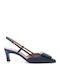 Leder Pumps mit Riemen & Mittelhohem Absatz Navy Blau