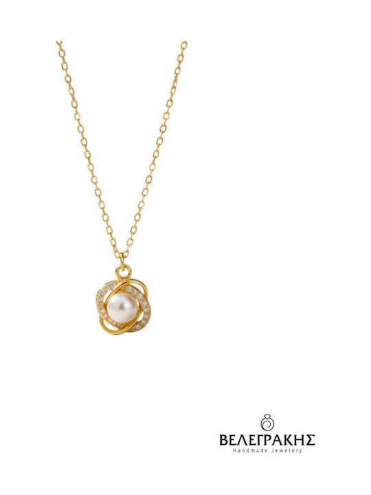 Velegrakis Necklace From Gold Plated Silver With Pearls & Zircon