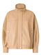 Leather Women's Jacket for Winter Beige Chantilly