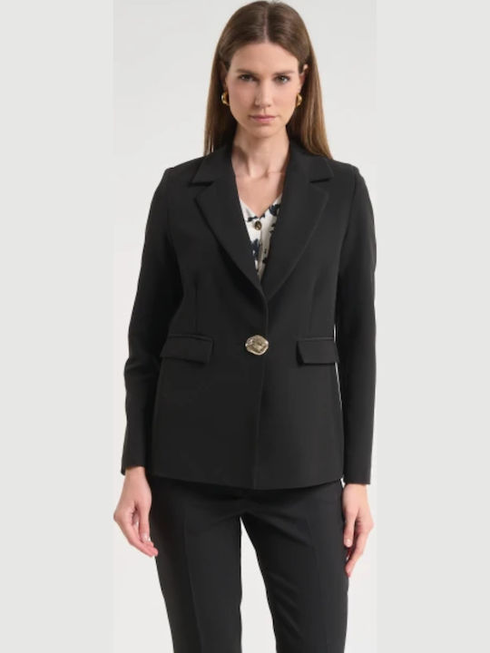 Fibes Damen Krepp Tailliertes Blazer Schwarz