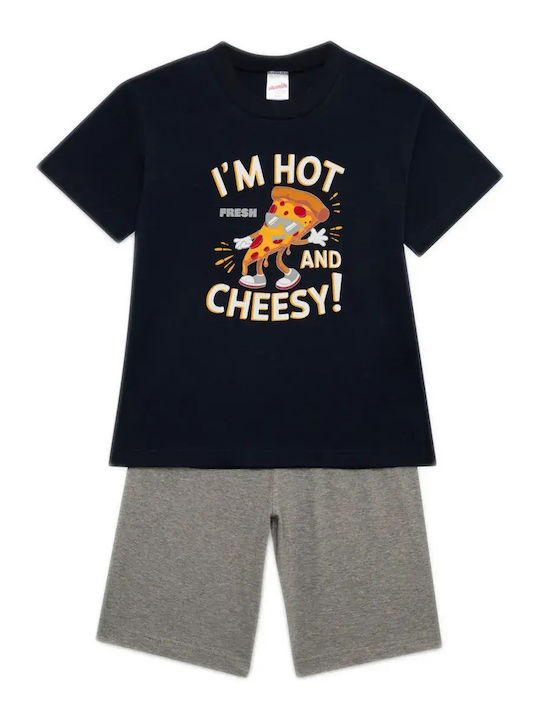 Minerva Kids Summer Cotton Pajama Navy Blue Pizza