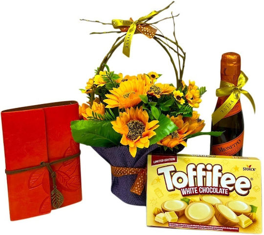Sunflower Delight Set Blumenkorb Elegantes Journal Mionetto Prosecco Toffifee