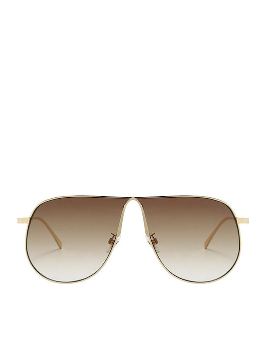 Unisex Sonnenbrillen mit Gold Metallischer Rahmen und Goldene Gläser
