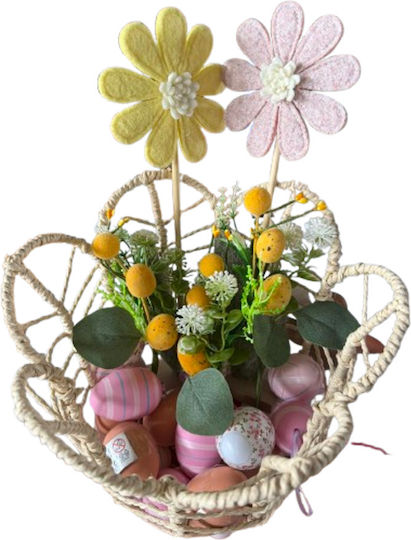 Osterkorb Geschenk Dekorationen Blumen Zweige Gelbe Eier Rosa Dekorationen Eier