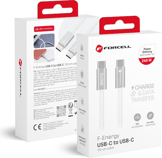 Forcell USB 2.0 Cable USB-C Male - USB-C 240W White 1.2m