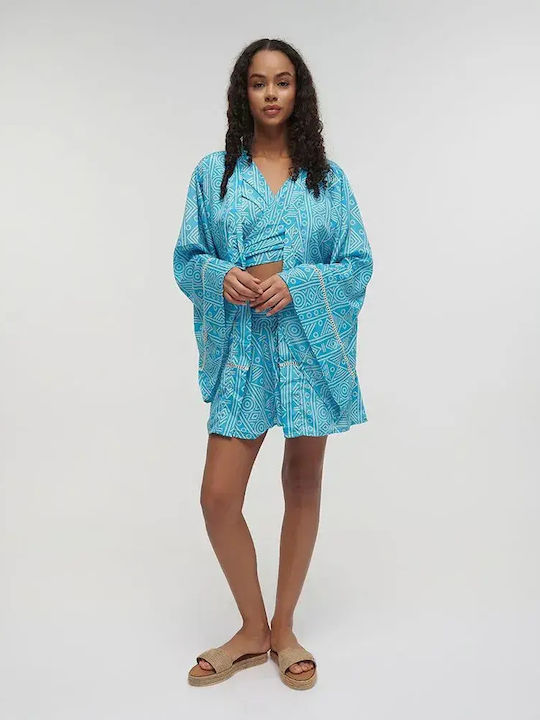 Ble Resort Collection Design One Size 100% Women's Mini Beach Kimono Turquoise